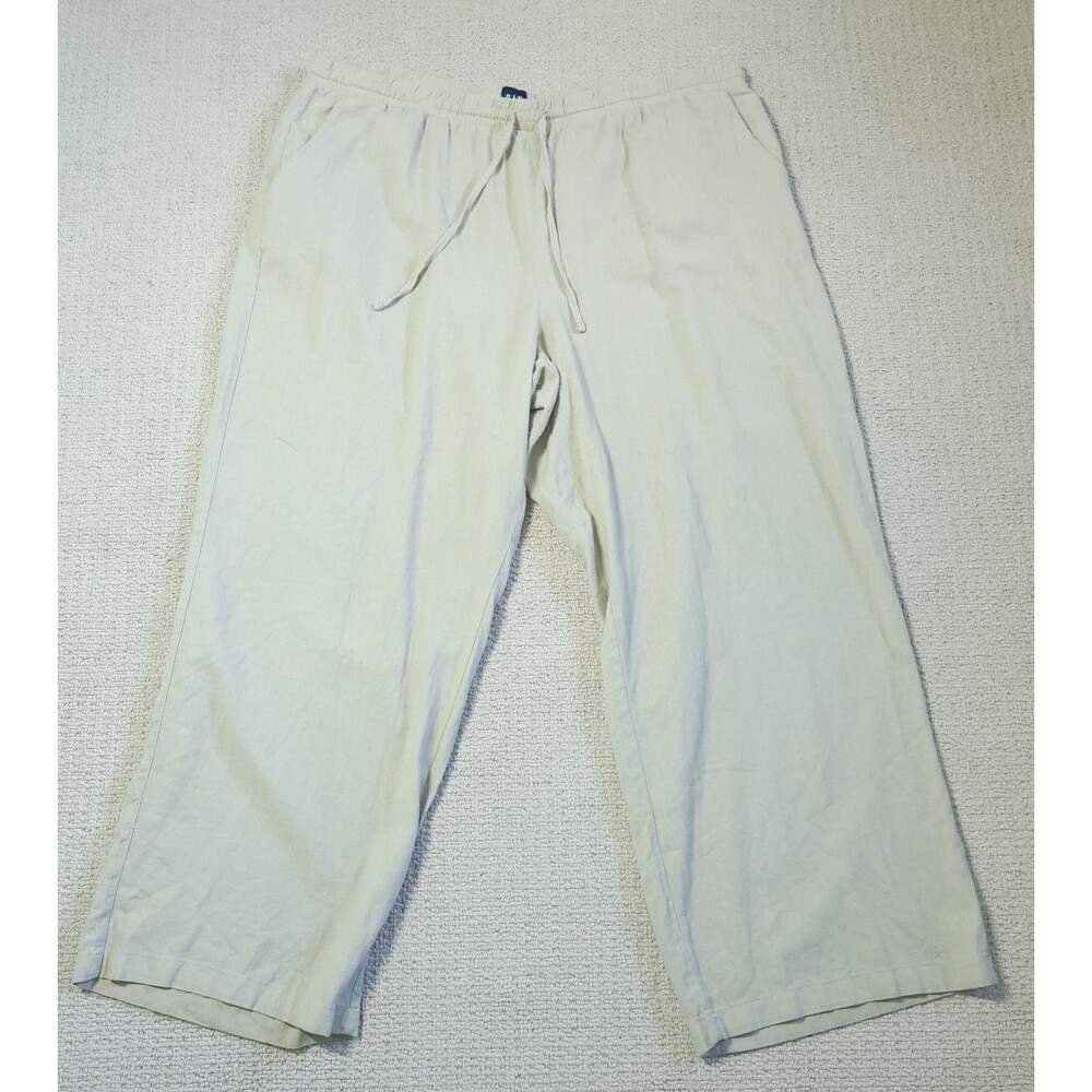 Gap Pants Women 2XL Tan Linen Blend Wide Leg Pull On Pockets Boho Casual Coastal